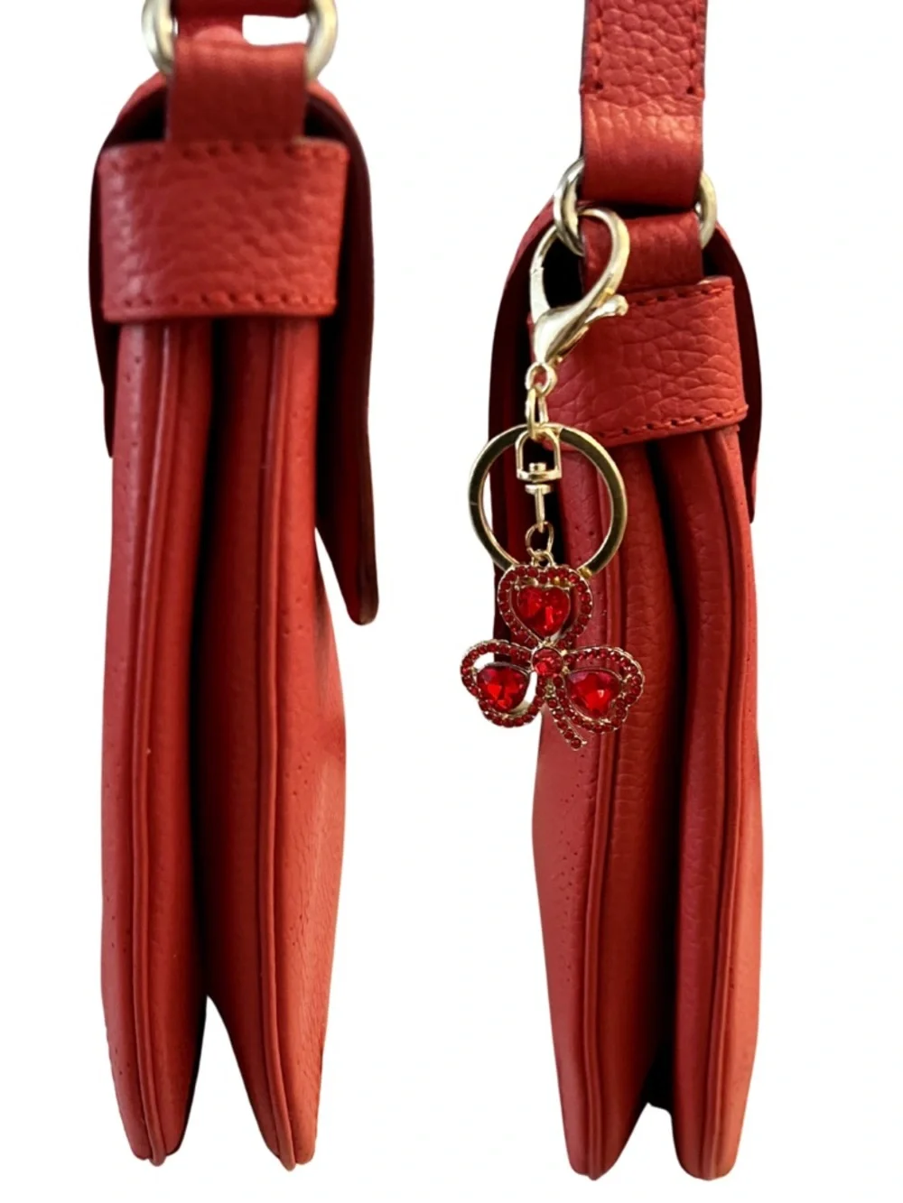 kate spade Red Pebbled Leather Crossbody Hobo with Floral Charm Accent